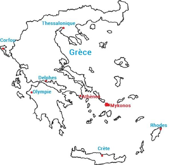 Carte de Mykonos, en Grèce