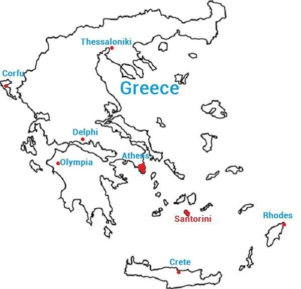 Map of Greece and Santorini