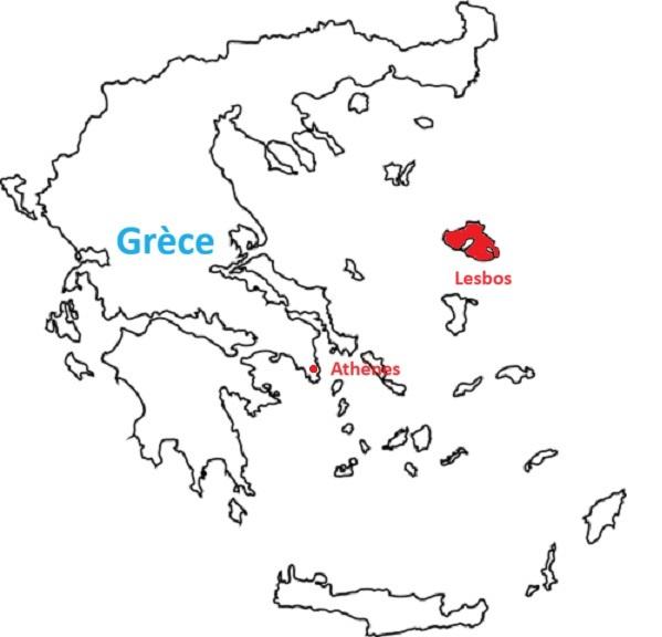 Carte de Lesbos ou Lesvos, en Grèce