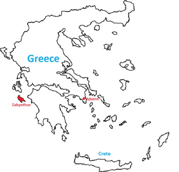 Map of Greece and Zakynthos or Zante
